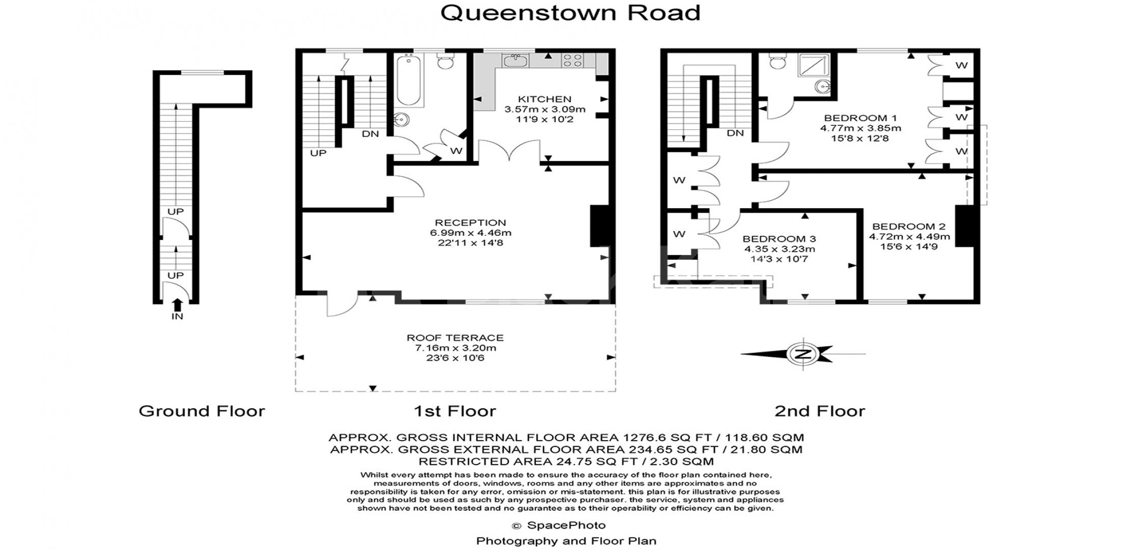 			UNDER OFFER , 3 Bedroom, 1 bath, 1 reception Maisonette			 Queenstown Road, Battersea Park